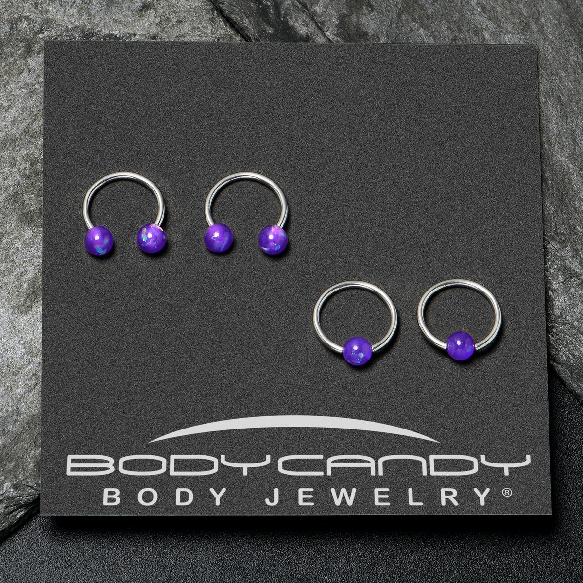 16G 3/8 Purple Faux Opal Horseshoe BCR Captive Ring Set of 4