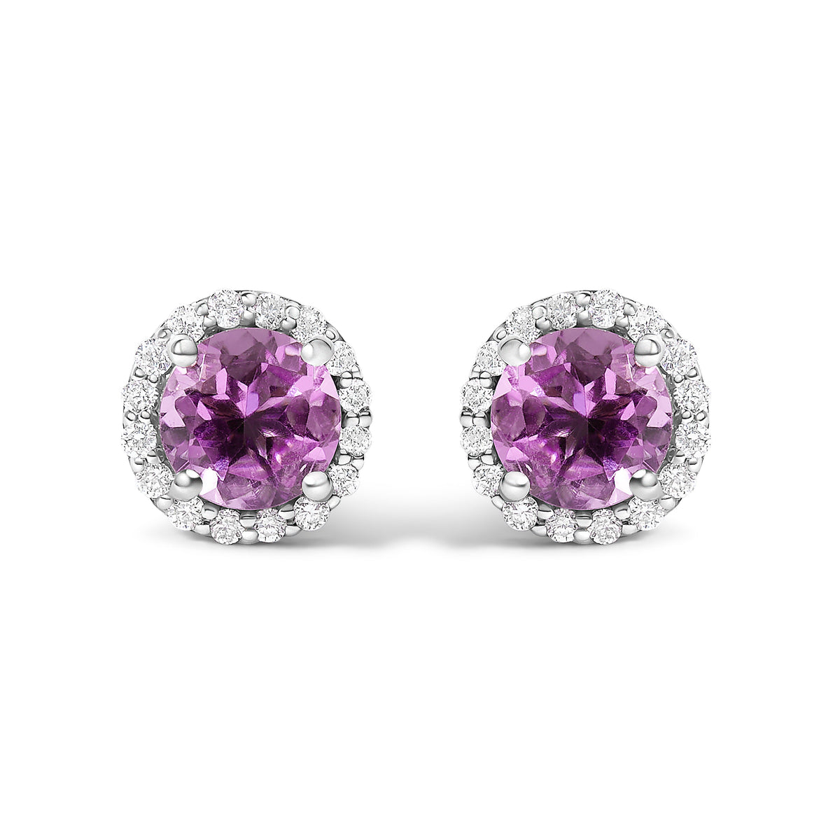 10K White Gold Purple Amethyst and 1/6 Cttw Diamond Halo Stud Earring