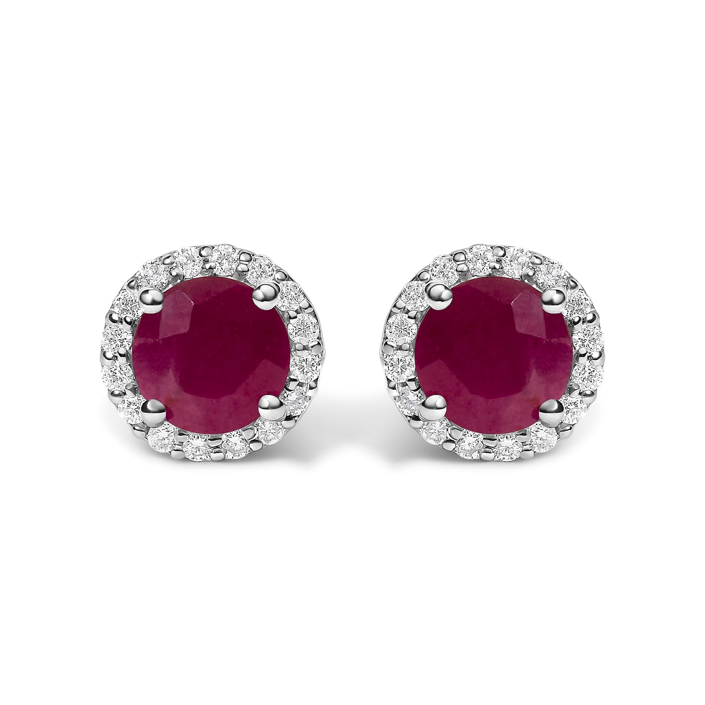 10K White Gold Purple Amethyst and 1/6 Cttw Diamond Halo Stud Earring