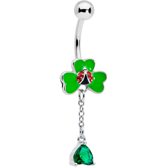 Green Gem Shamrock Ladybug St Patricks Dangle Belly Ring