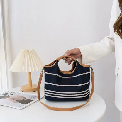 Design canvas bucket bag, tote bag contrasting large capacity, casual tote bag, commuter tote bag with 2 in 1