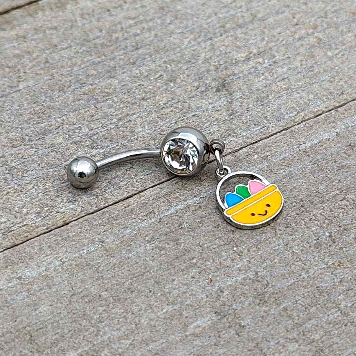 Clear Gem Celebration Easter Basket Dangle Belly Ring