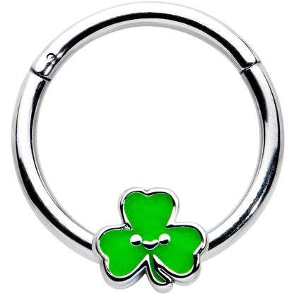 16G 3/8 Sweet Happy Shamrock St Patricks Hinged Segment Ring