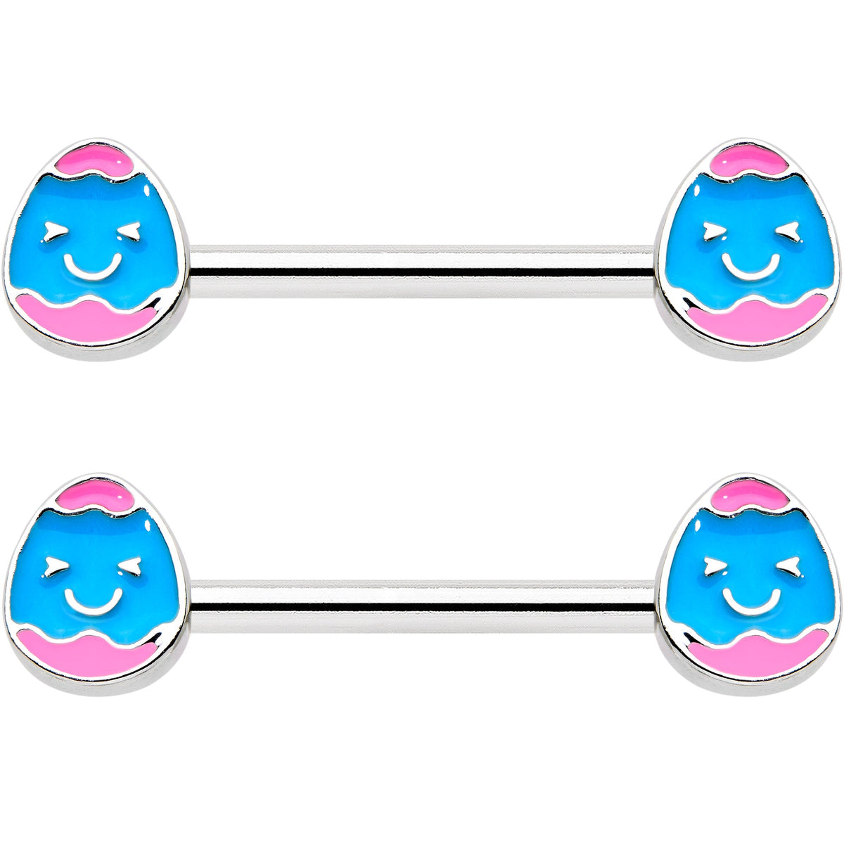 14G 9/16  Blue Pink Celebration Easter Egg Barbell Nipple Ring Set