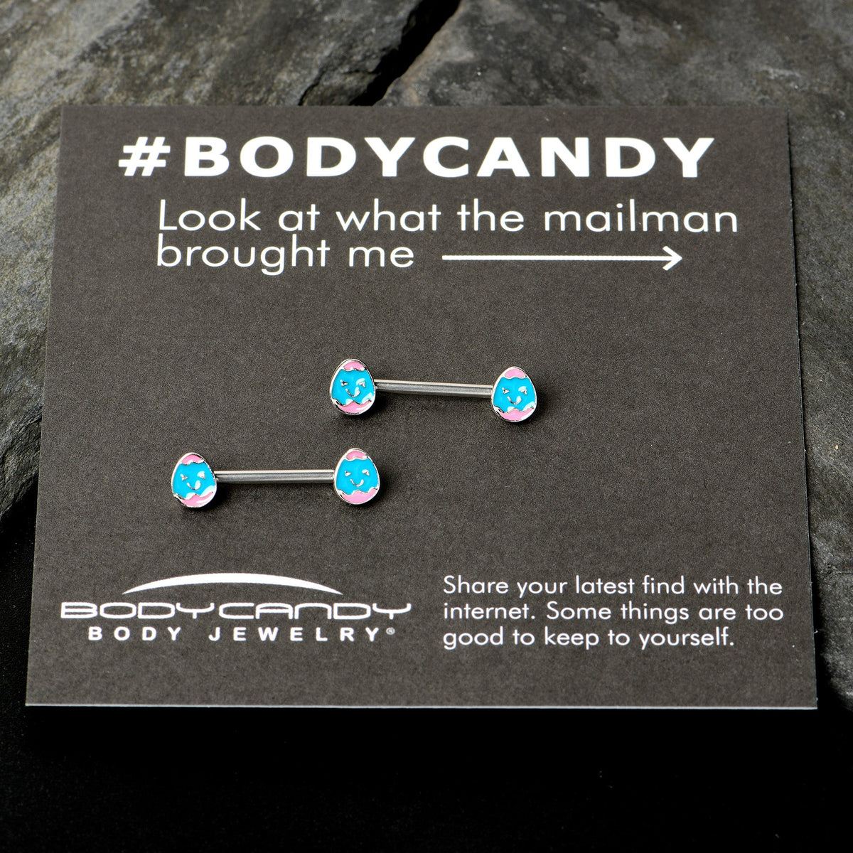 14G 9/16  Blue Pink Celebration Easter Egg Barbell Nipple Ring Set