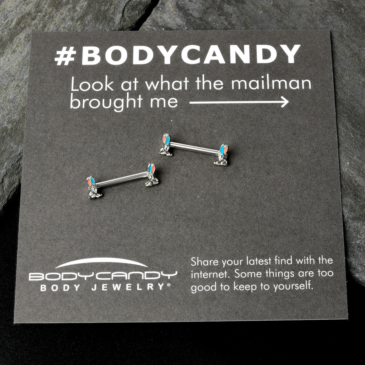 14G 9/16 Easter Bunny Blue Red Ears Barbell Nipple Ring Set