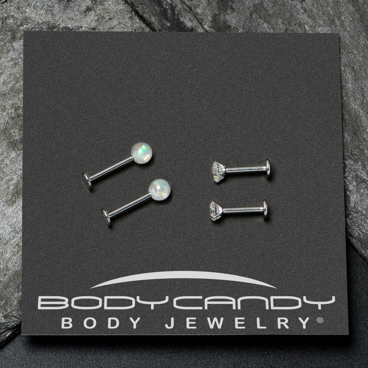 16G 5/16 3/8 Aurora Gem White Faux Opal Labret Monroe Set of 4