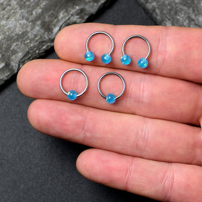 16G 3/8 Blue Faux Opal Horseshoe BCR Captive Ring Set of 4