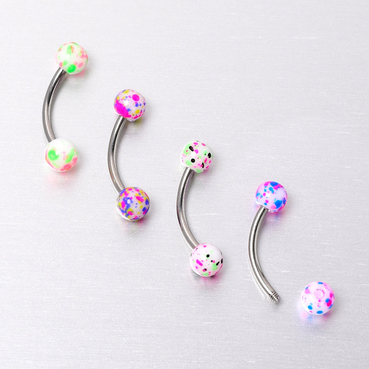 16G 3/8 Splatter Pink Green Blue Curved Eyebrow Ring Set of 4