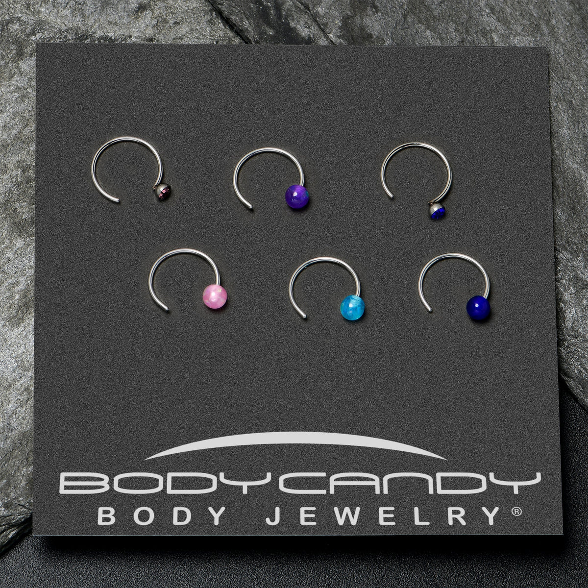 20G 5/16 Nose Hoop Gem Faux Opal Pack Classy Nose Ring Set of 6