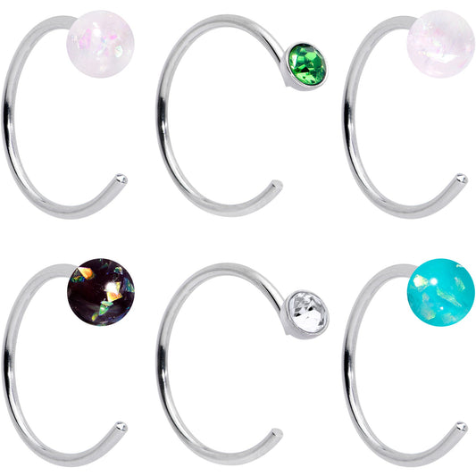 20G 5/16 Nose Hoop Gem Faux Opal Pack Dynasty Nose Ring Set of 6
