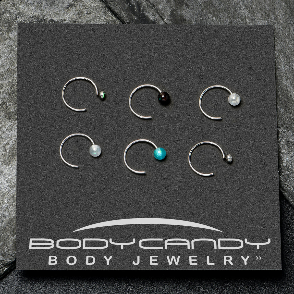 20G 5/16 Nose Hoop Gem Faux Opal Pack Dynasty Nose Ring Set of 6