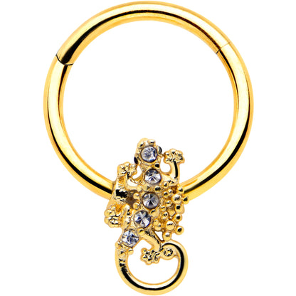 16G 3/8 Clear Gem Gold Tone Luscious Lizard Hinged Segment Ring