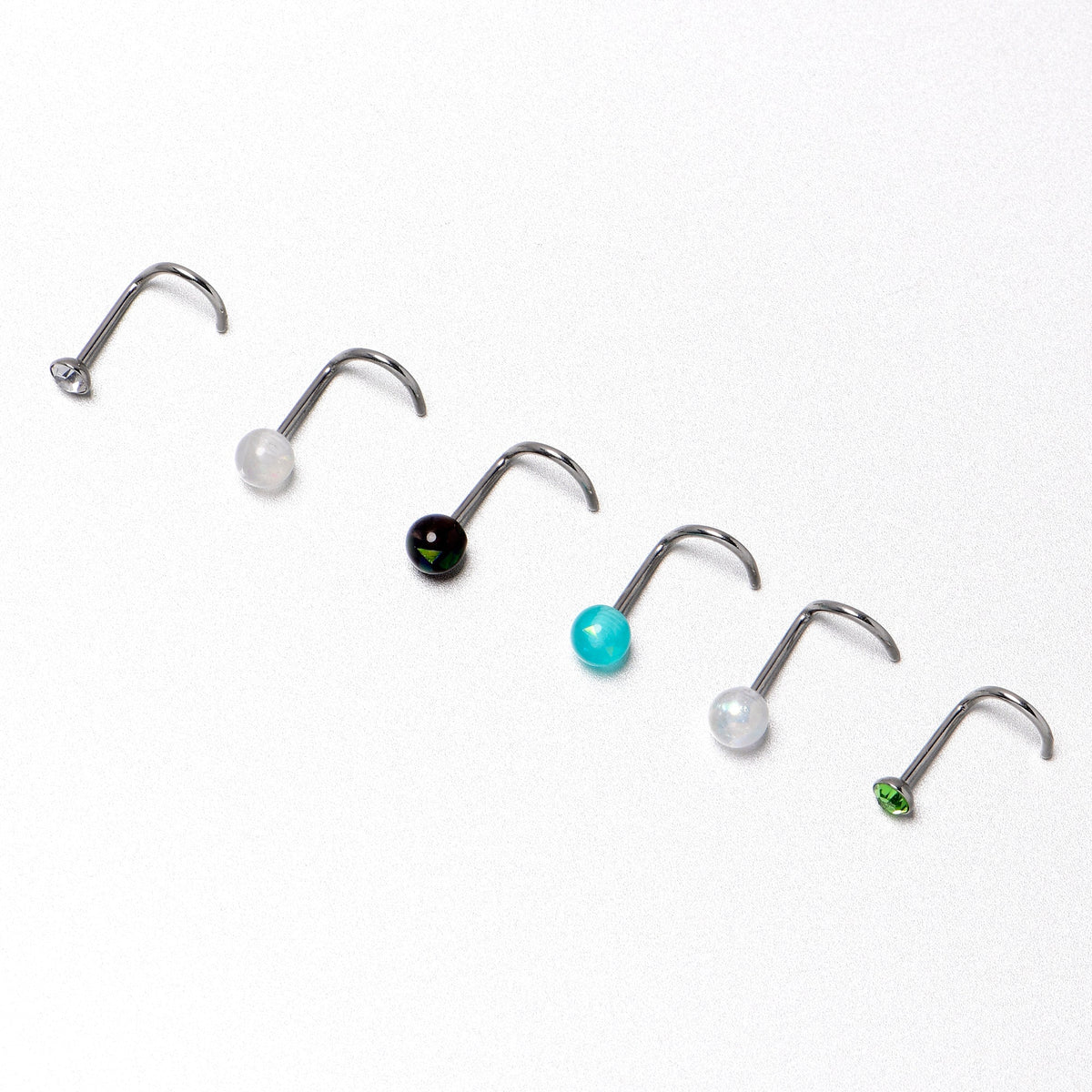 20G Nose Screw Gem Faux Opal Pack Dynasty Nose Ring Set of 6