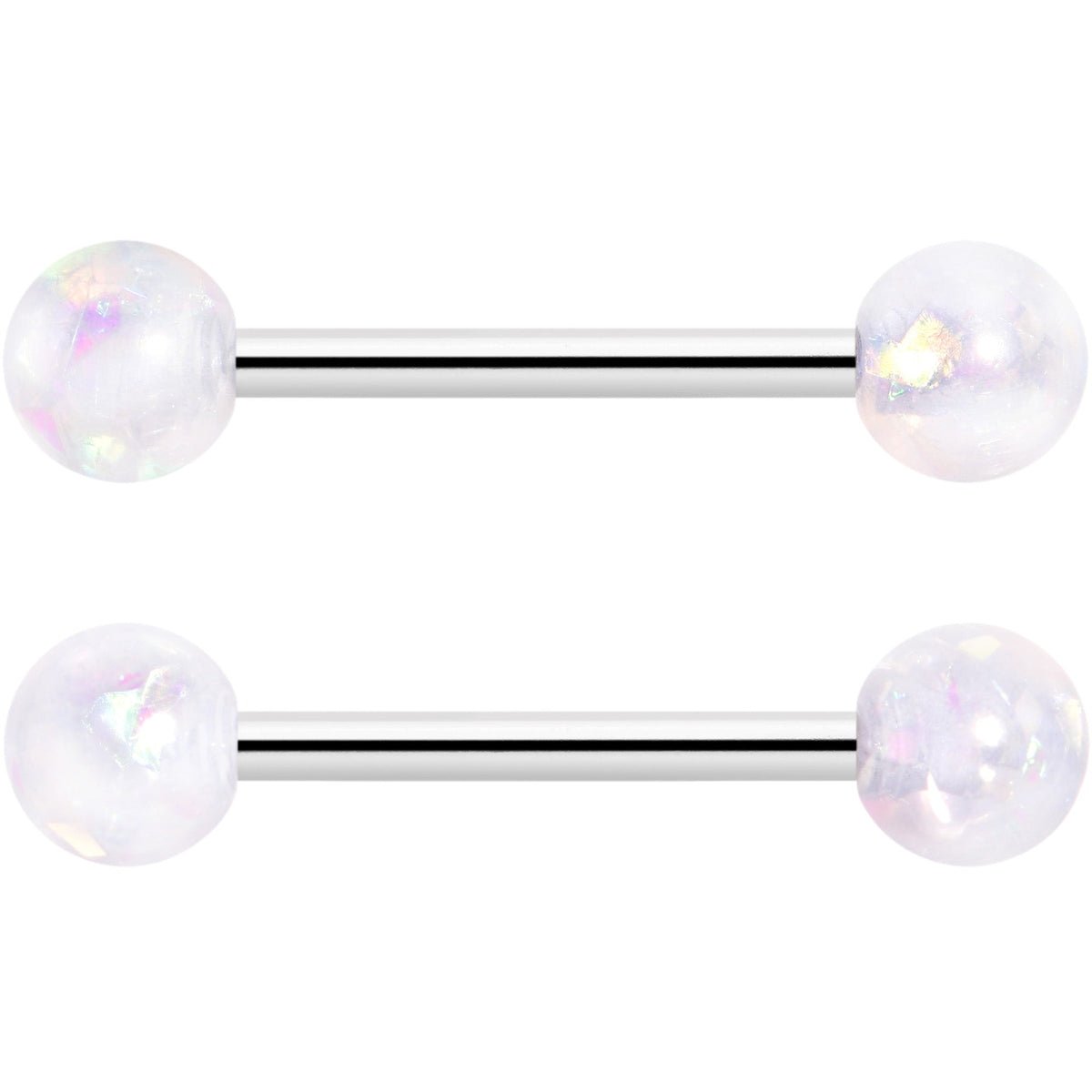 14G 9/16 White Faux Opal Horseshoe Barbell Nipple Ring Set of 4
