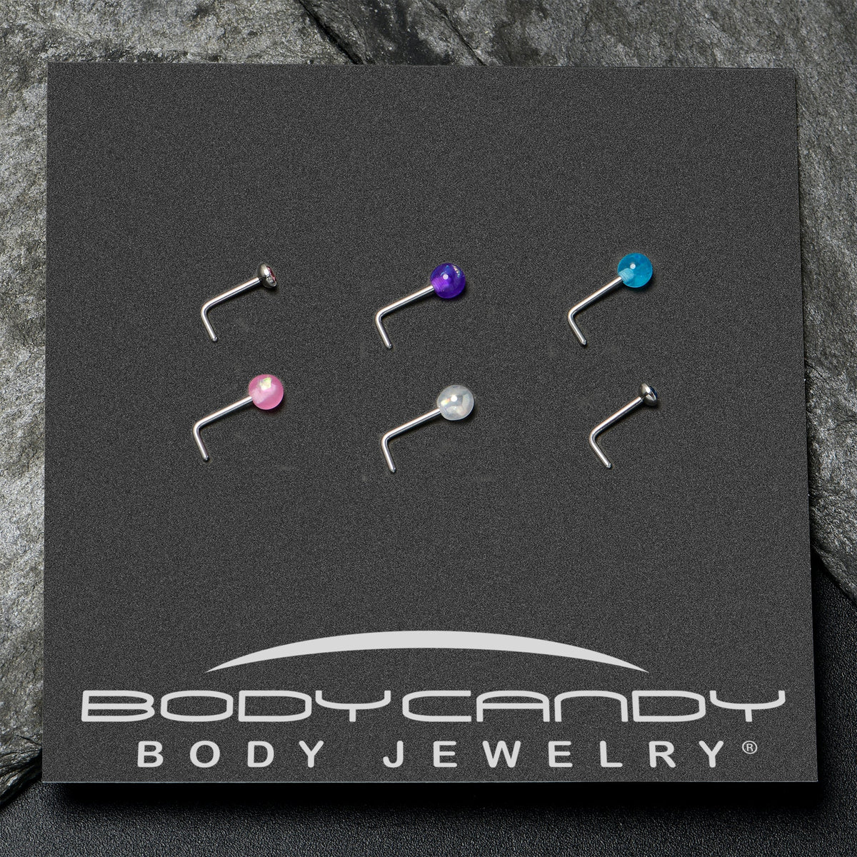 20G 1/4 Pink Gem Purple Pink Faux Opal Pack L Shape Nose Ring Set of 6