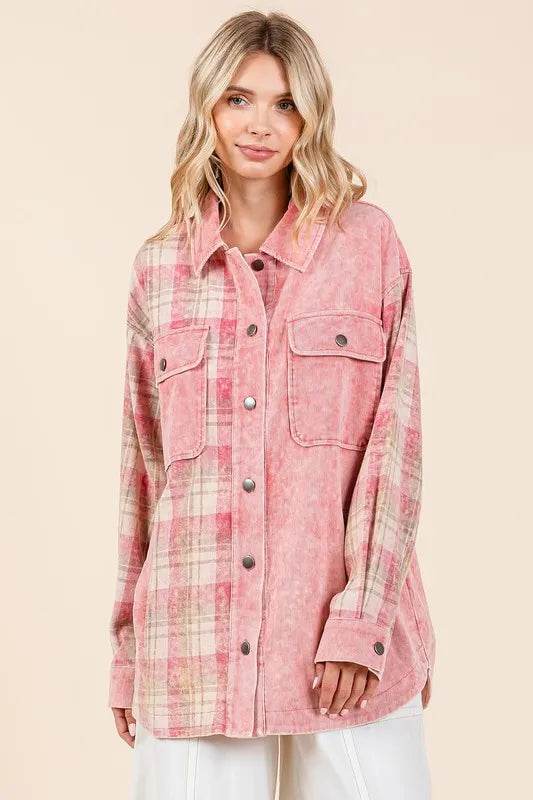 Mittoshop Plaid Button Down Drop Shoulder Jacket