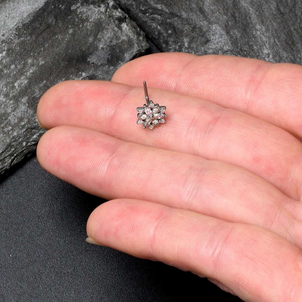 20G 7mm Aurora CZ Gem Snowflake Style L Shape Nose Ring