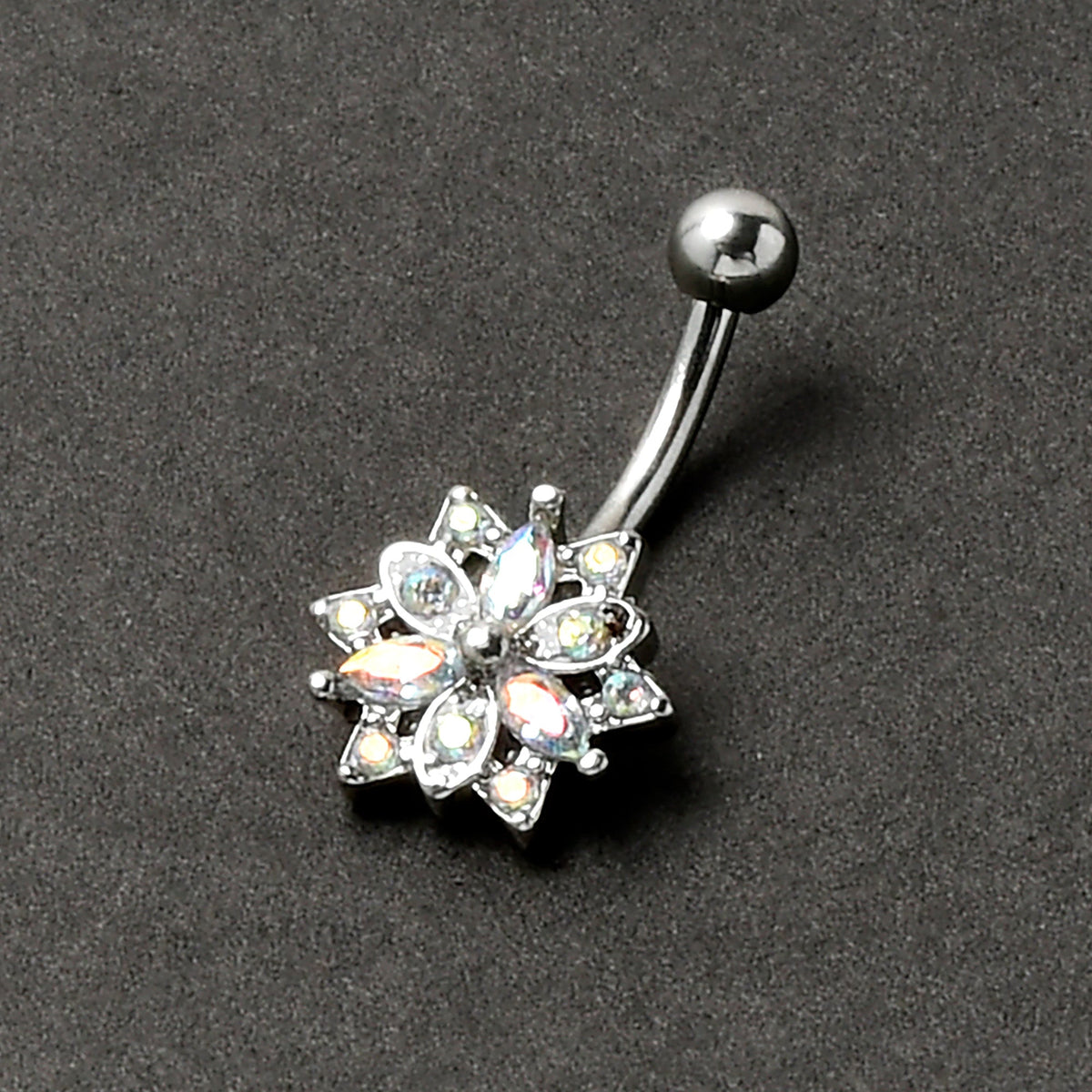 16G 5/16 Aurora CZ Gem Snowflake Style Curved Eyebrow Ring