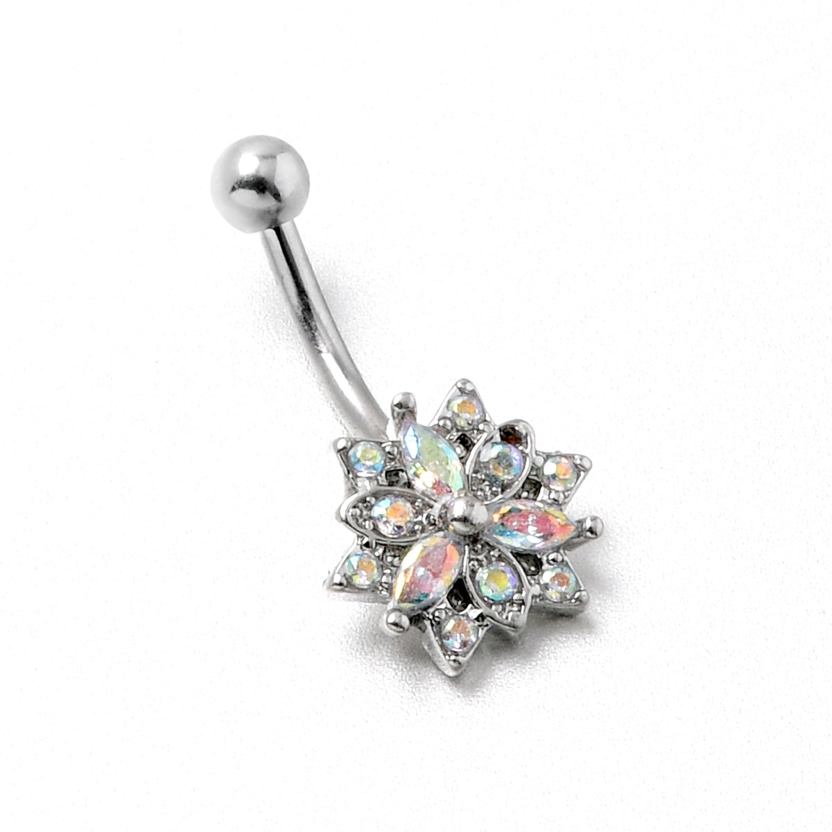 16G 5/16 Aurora CZ Gem Snowflake Style Curved Eyebrow Ring