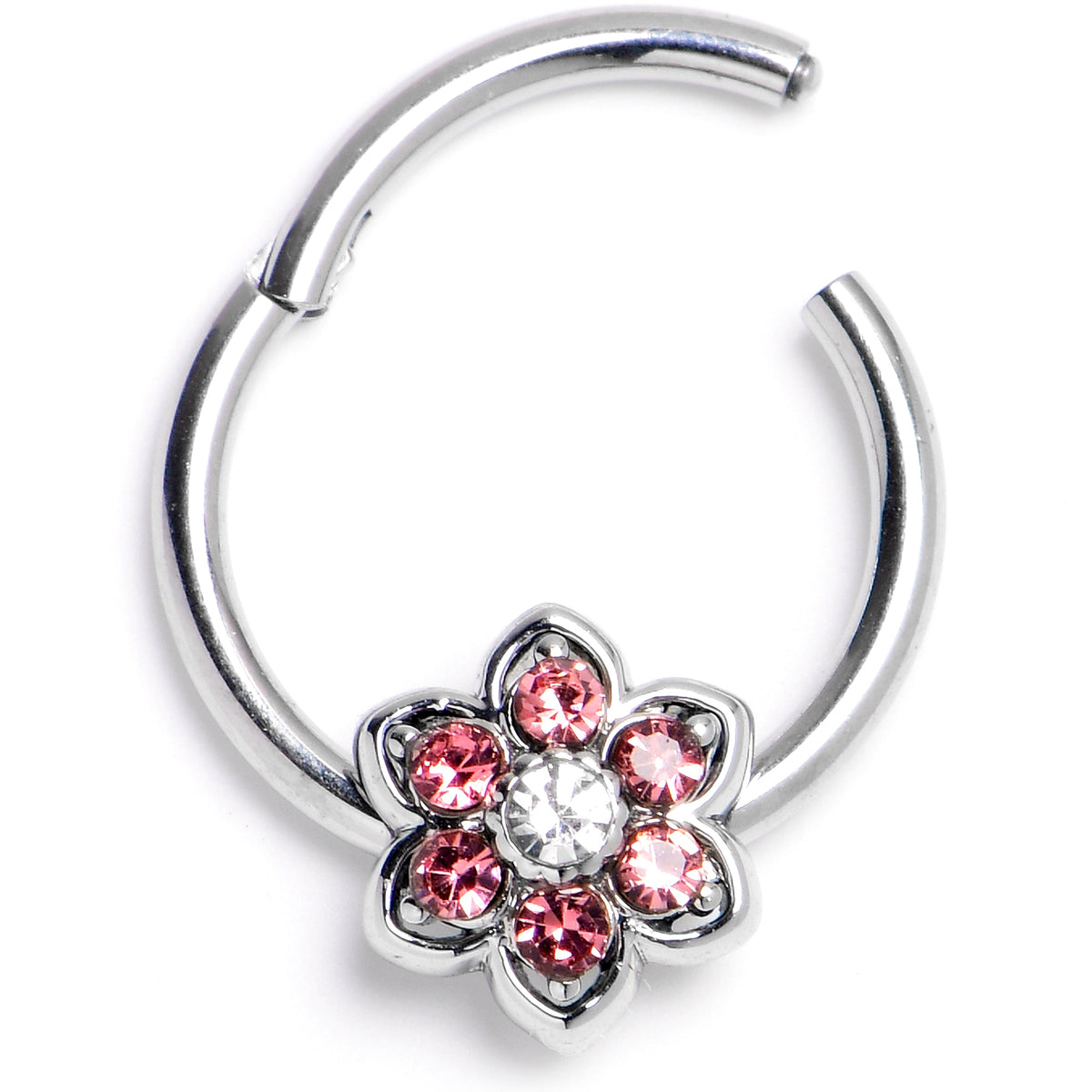 16G 3/8 Pink Radiant Blossom Flower Hinged Segment Ring