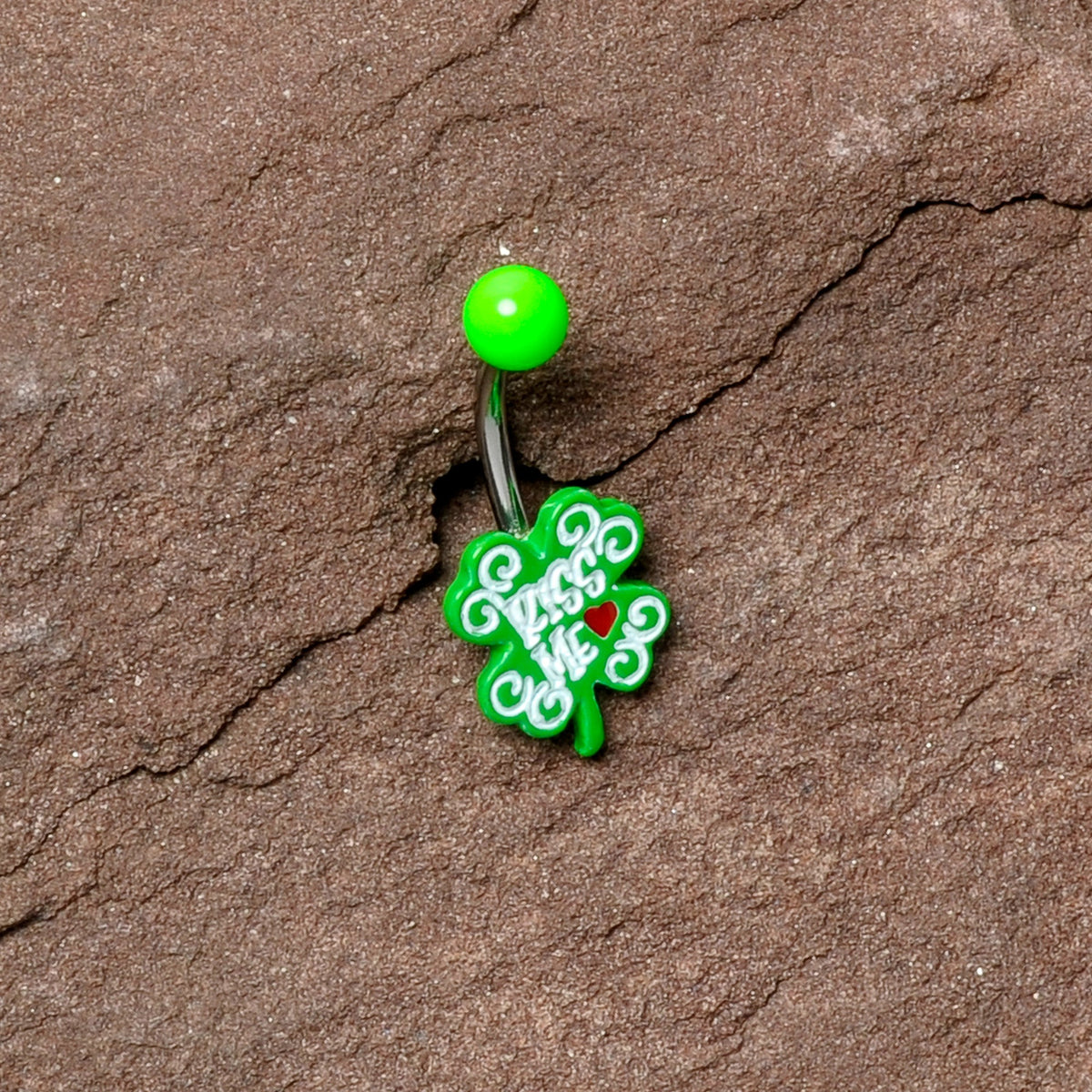 UV Glow Kiss Me Shamrock St Patricks Day Belly Ring