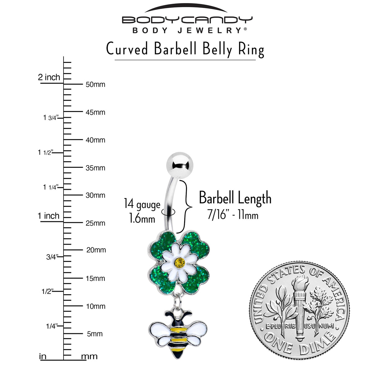 Yellow Gem Daisy Bee Glittery Dangle Belly Ring