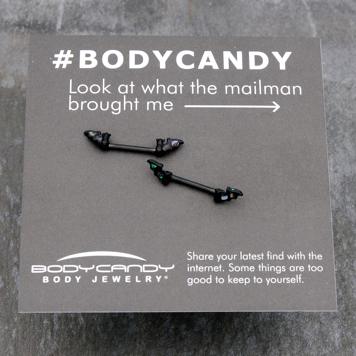 14G 9/16 Black Subtle Bat Barbell Nipple Ring Set