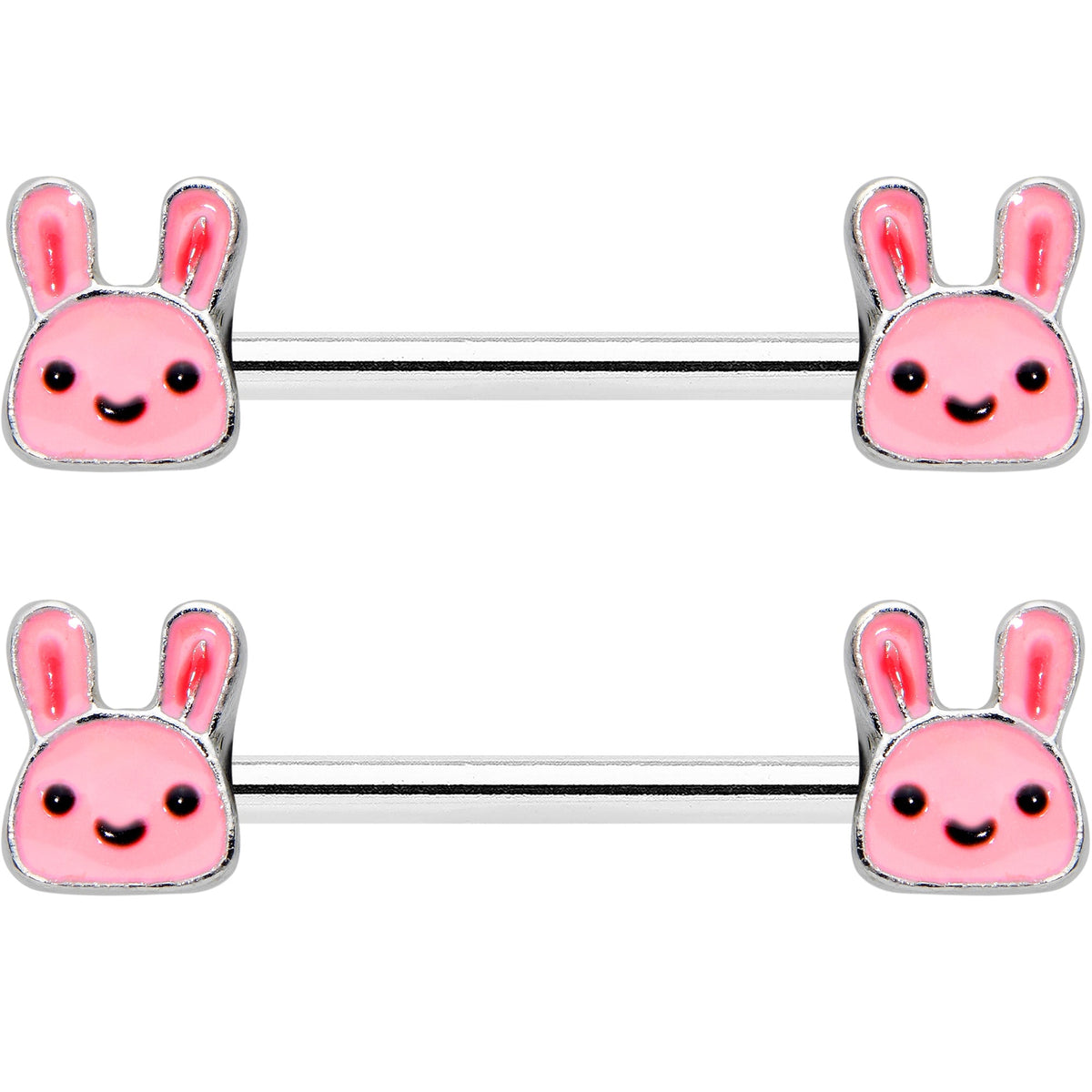 14G 9/16 Kawaii Cutie Easter Bunny Barbell Nipple Ring Set