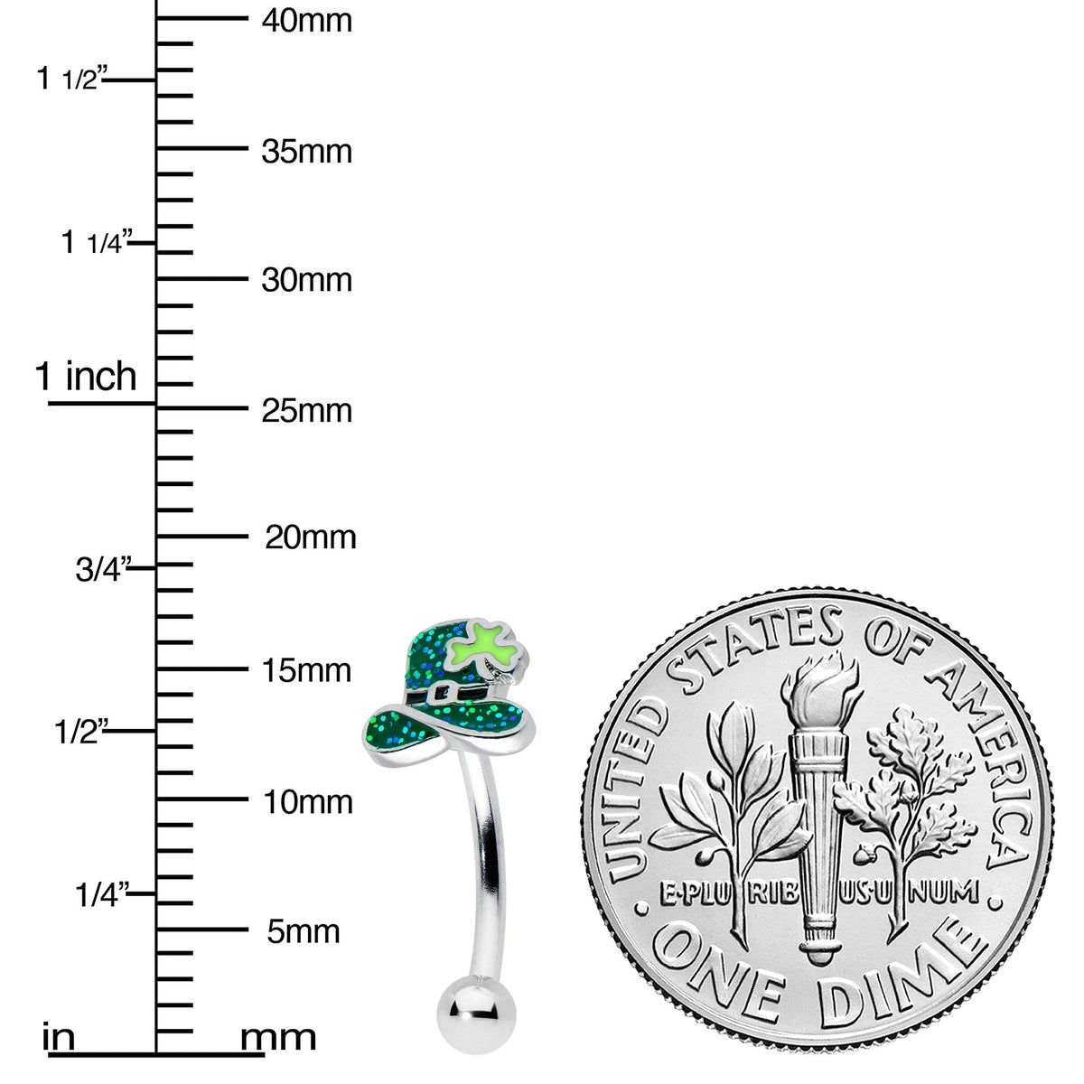 16G 5/16 Glitter Top Hat Shamrock St Patricks Curved Eyebrow Ring