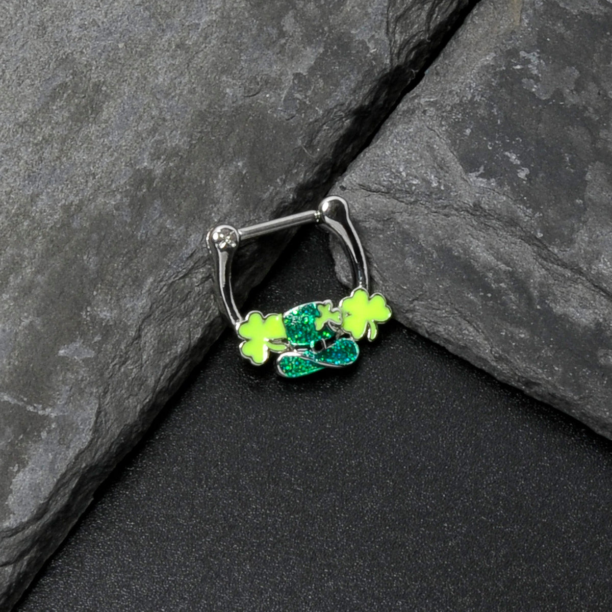 16G 5/16 Glitter Top Hat Shamrock St Patricks Cartilage Clicker