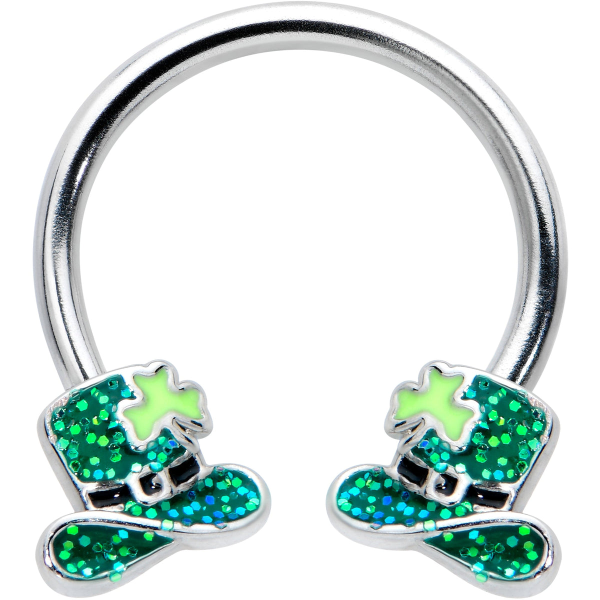 16G 3/8 Glitter Top Hat Shamrock Horseshoe Circular Barbell