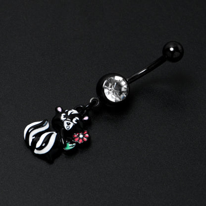 Clear Gem Black Funky Skunk Dangle Belly Ring