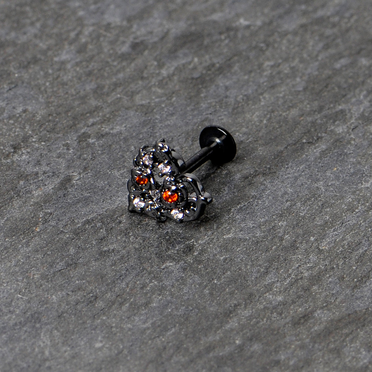16G 5/16 Red Clear CZ Gem Black Floral Heart Labret Monroe Tragus
