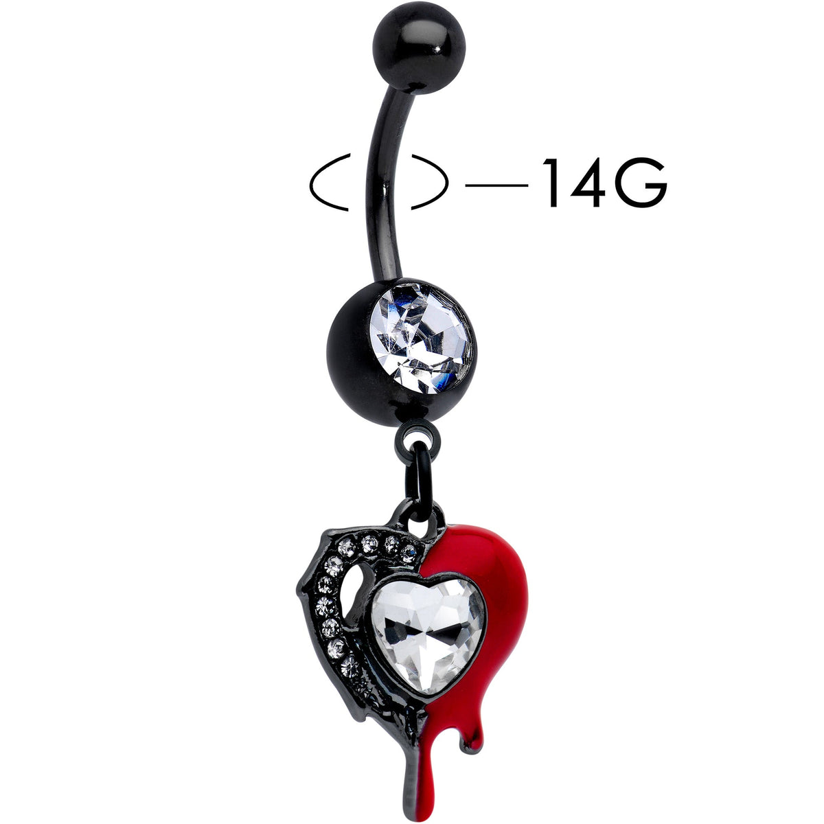 Clear Gem Black Bleeding Heart Dangle Belly Ring