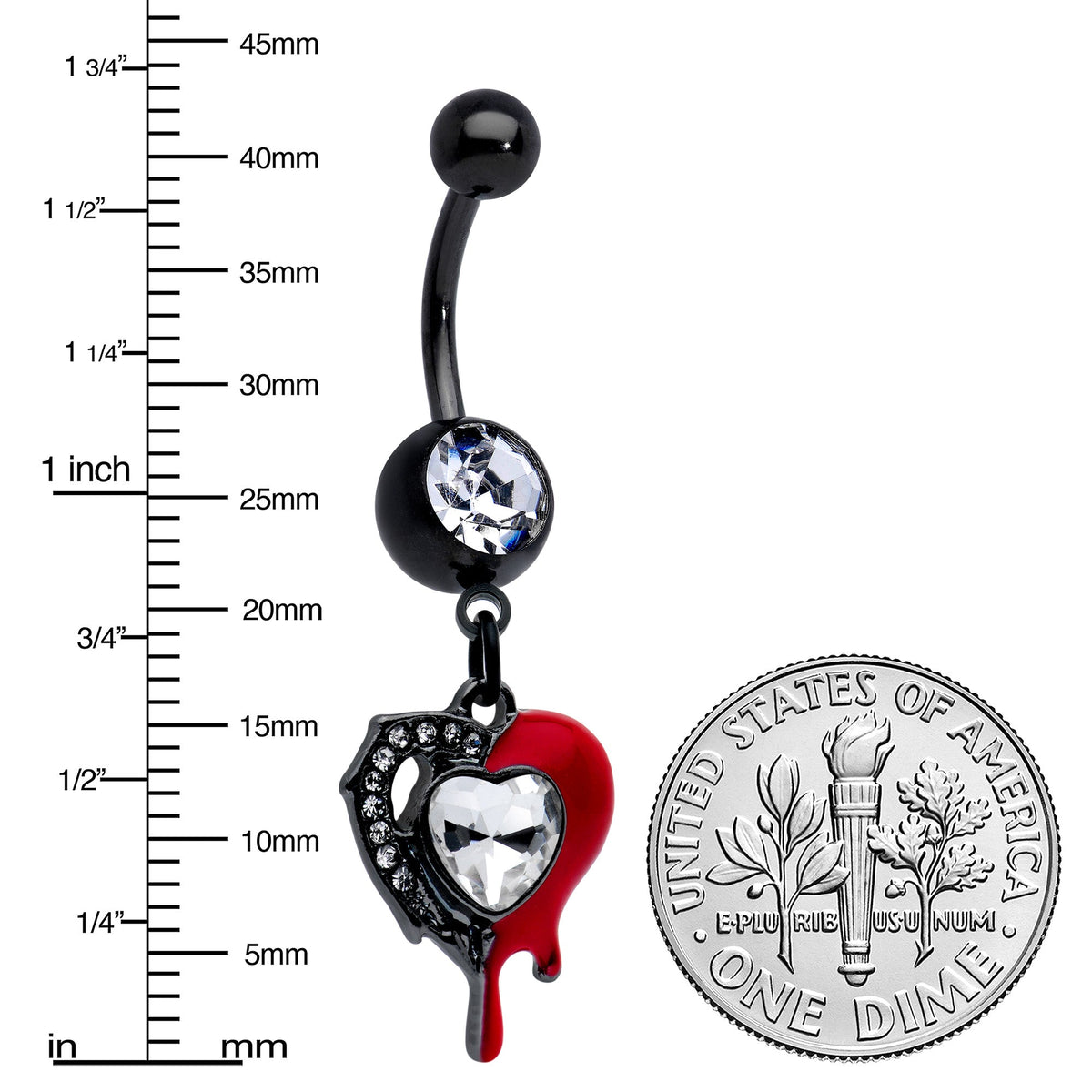 Clear Gem Black Bleeding Heart Dangle Belly Ring