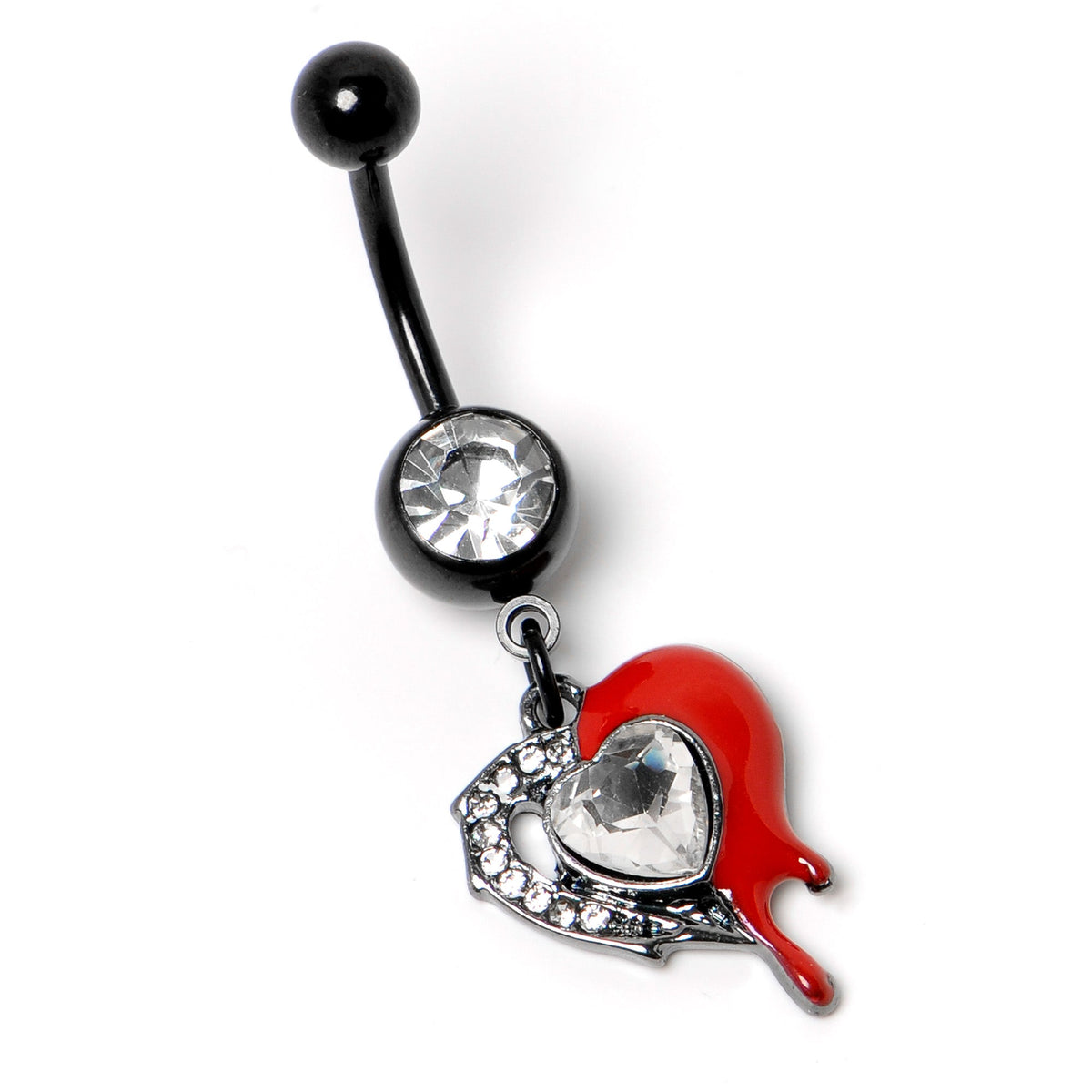 Clear Gem Black Bleeding Heart Dangle Belly Ring