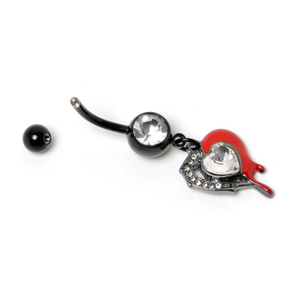 Clear Gem Black Bleeding Heart Dangle Belly Ring