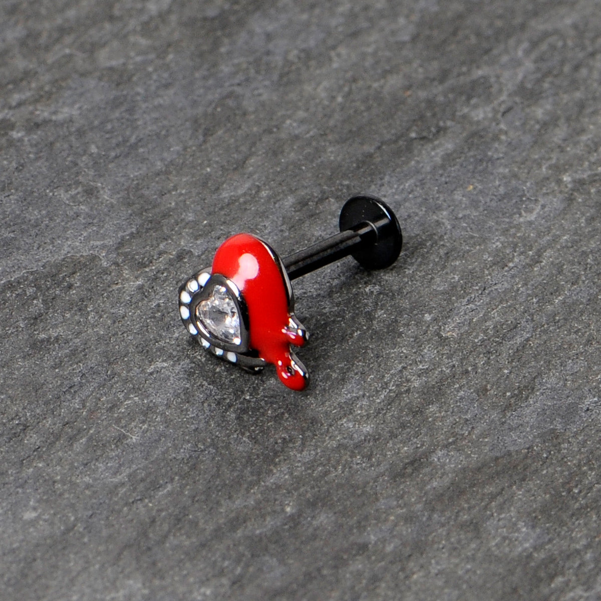 16G 5/16 Clear Gem Black Bleeding Heart Labret Monroe Tragus