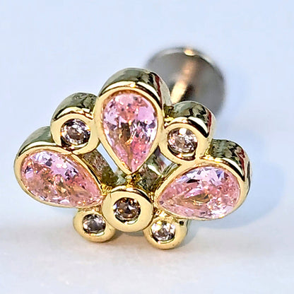 16G 1/4 Pink Gem Golden Crown Deluxe Labret