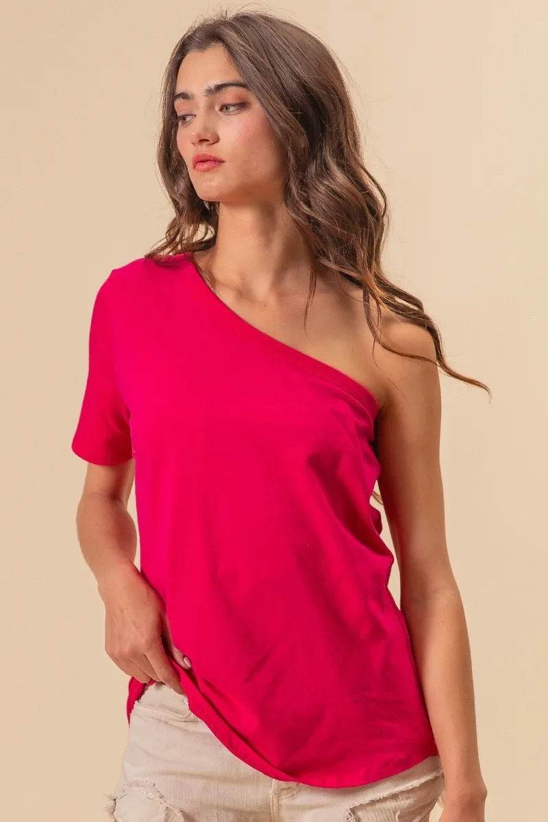 BiBi Cotton Span Knit One Shoulder Top