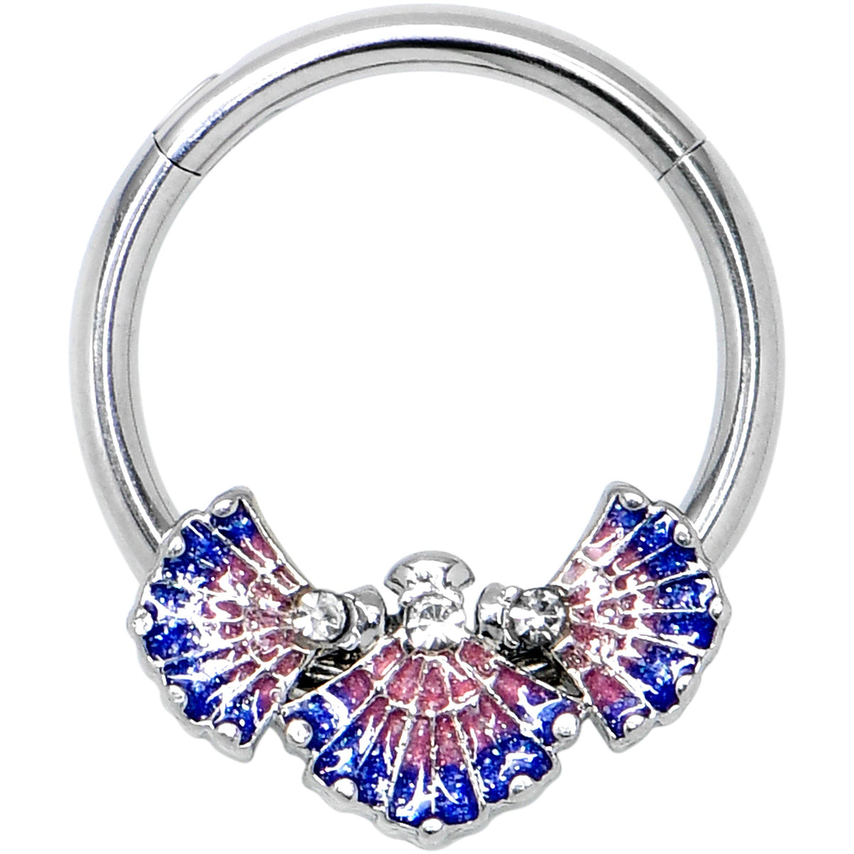 16G 3/8 Clear CZ Gem Mesmerizing Sea Shells Hinged Segment Ring