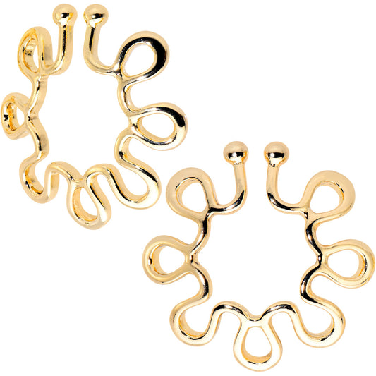 Gold Tone Trippy Flower Clip On Fake Nipple Ring Set