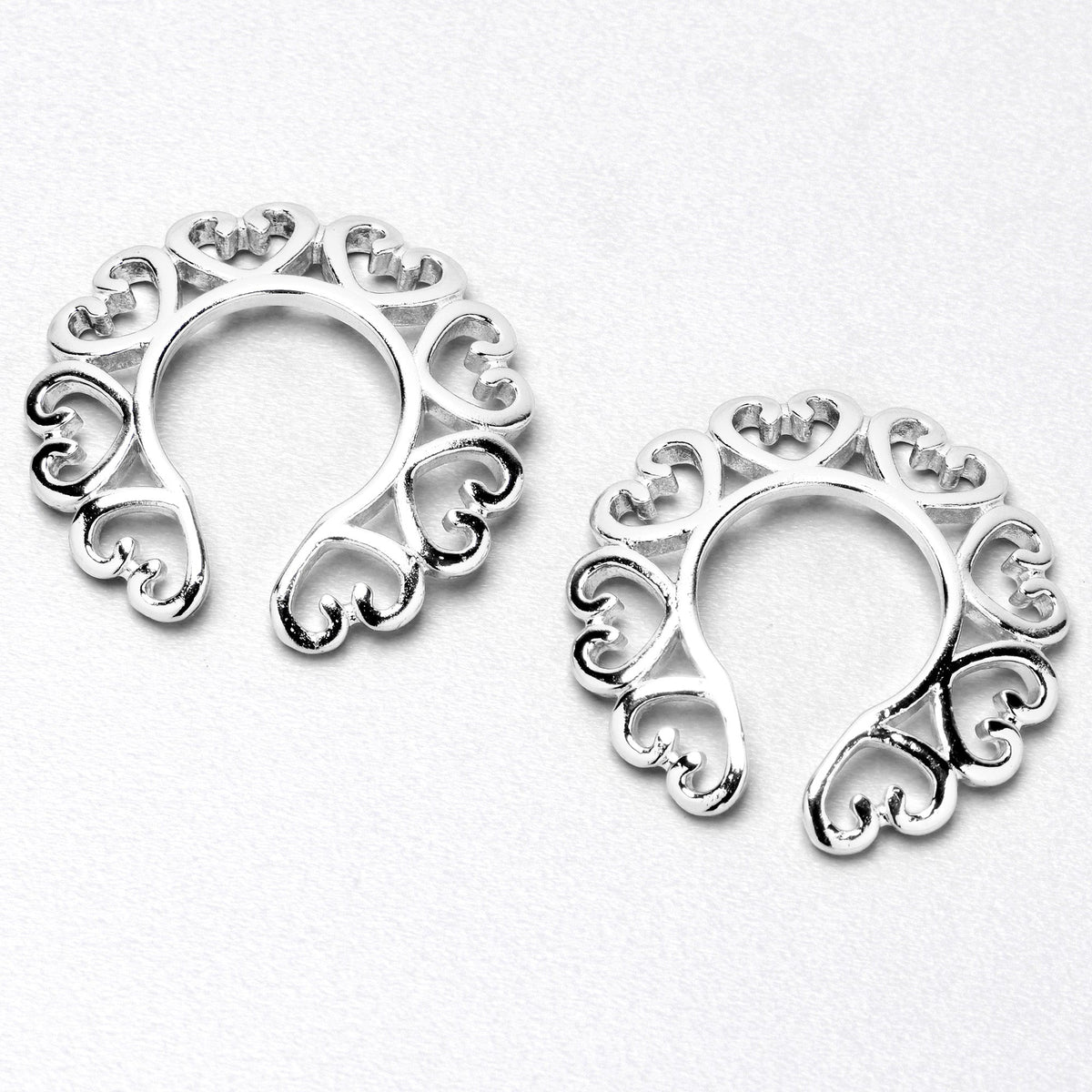 Filigree Hearts Clip On Fake Nipple Ring Set