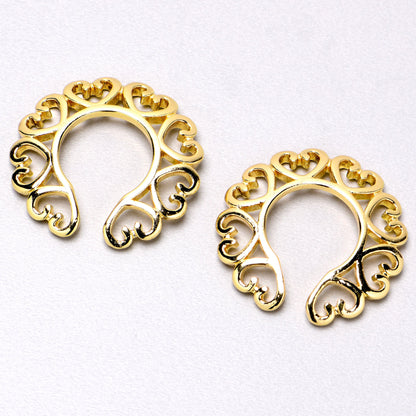 Gold Tone Filigree Hearts Clip On Fake Nipple Ring Set