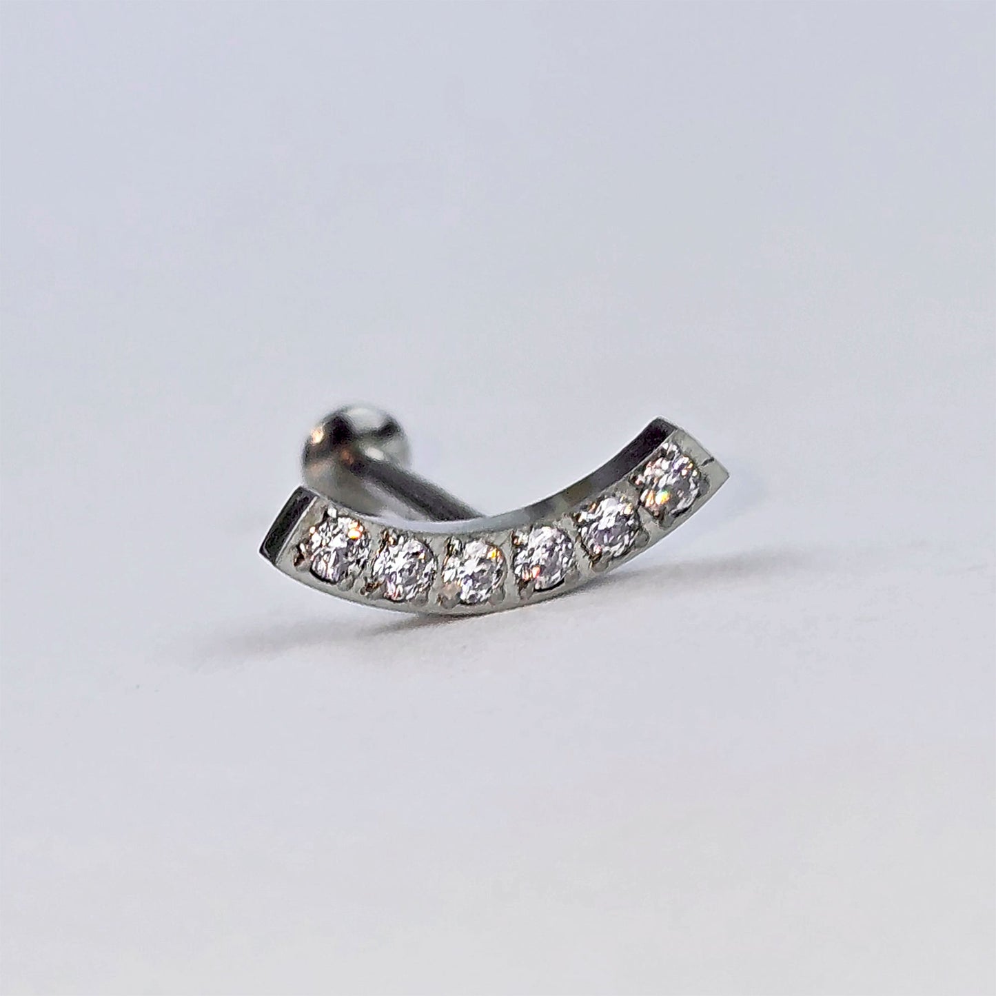 16G 5/16 CZ Stainless Steel Threadless Curved Push In Tragus Labret