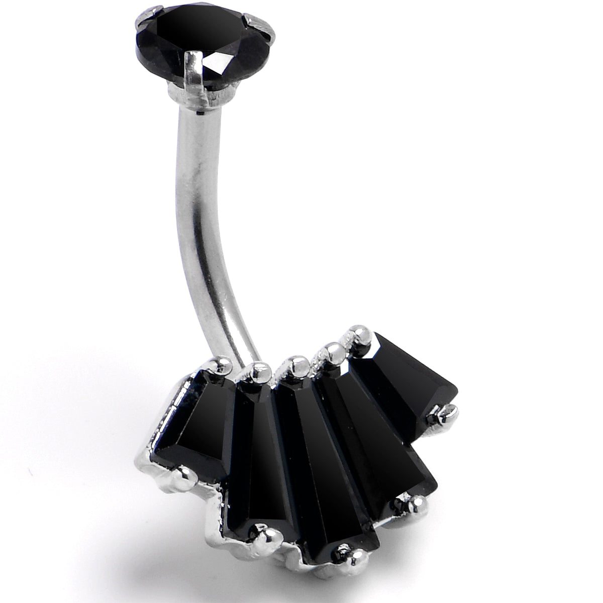 Black CZ Gem Regal Rectangles Internally Threaded Double Mount Belly Ring
