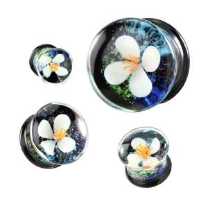 Double Flare Serene Floating Flower Glass Saddle Plug