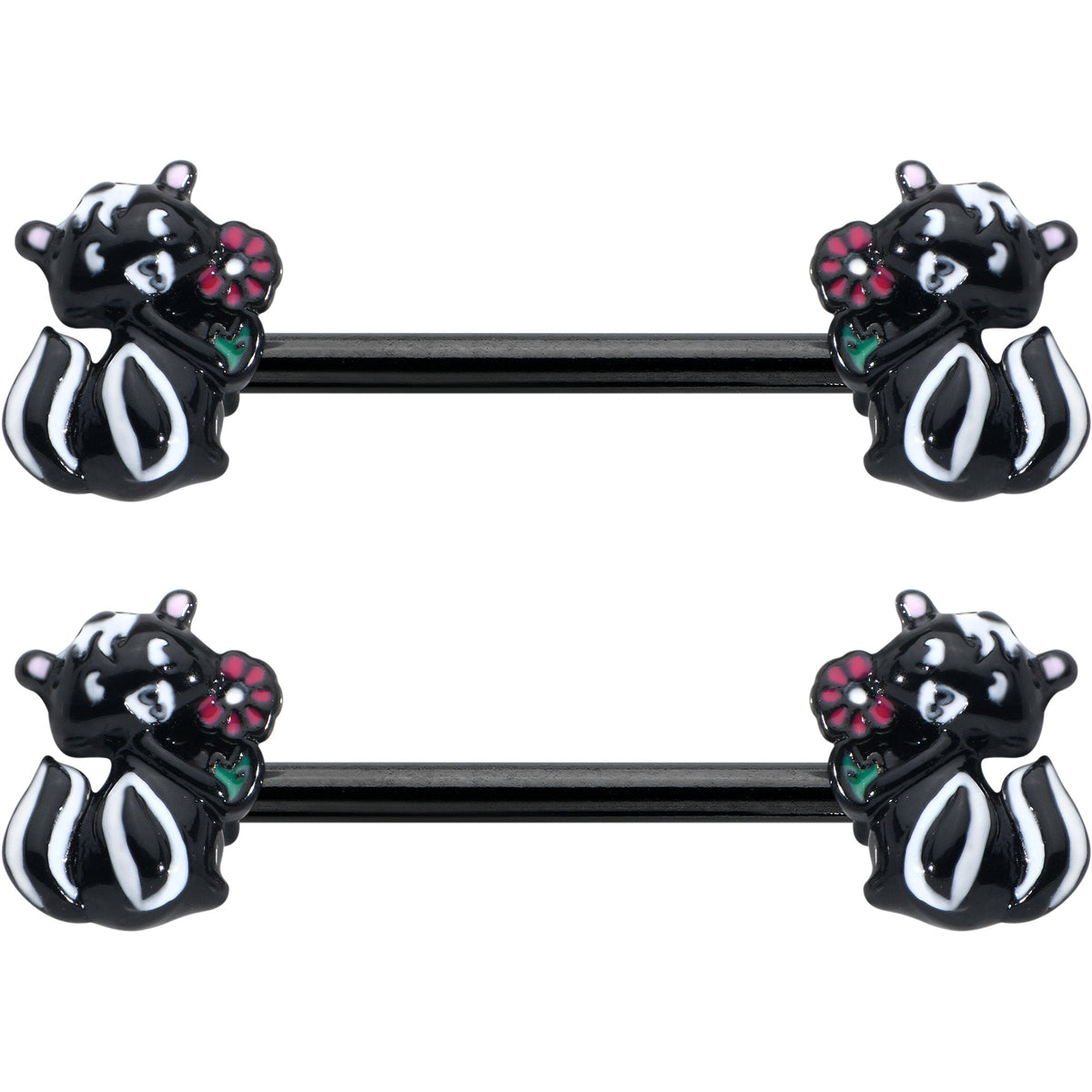 14G 9/16 Black Funky Skunk Barbell Nipple Ring Set