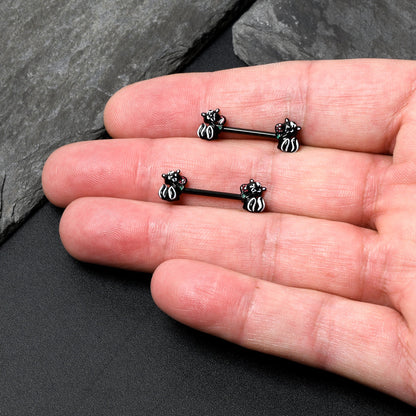 14G 9/16 Black Funky Skunk Barbell Nipple Ring Set